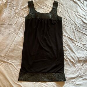 Black shift dress with pleather trim